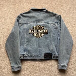 Vtg Harley Davidson Jacket Mens Small Light Wash Blue Denim Trucker 90s Canada